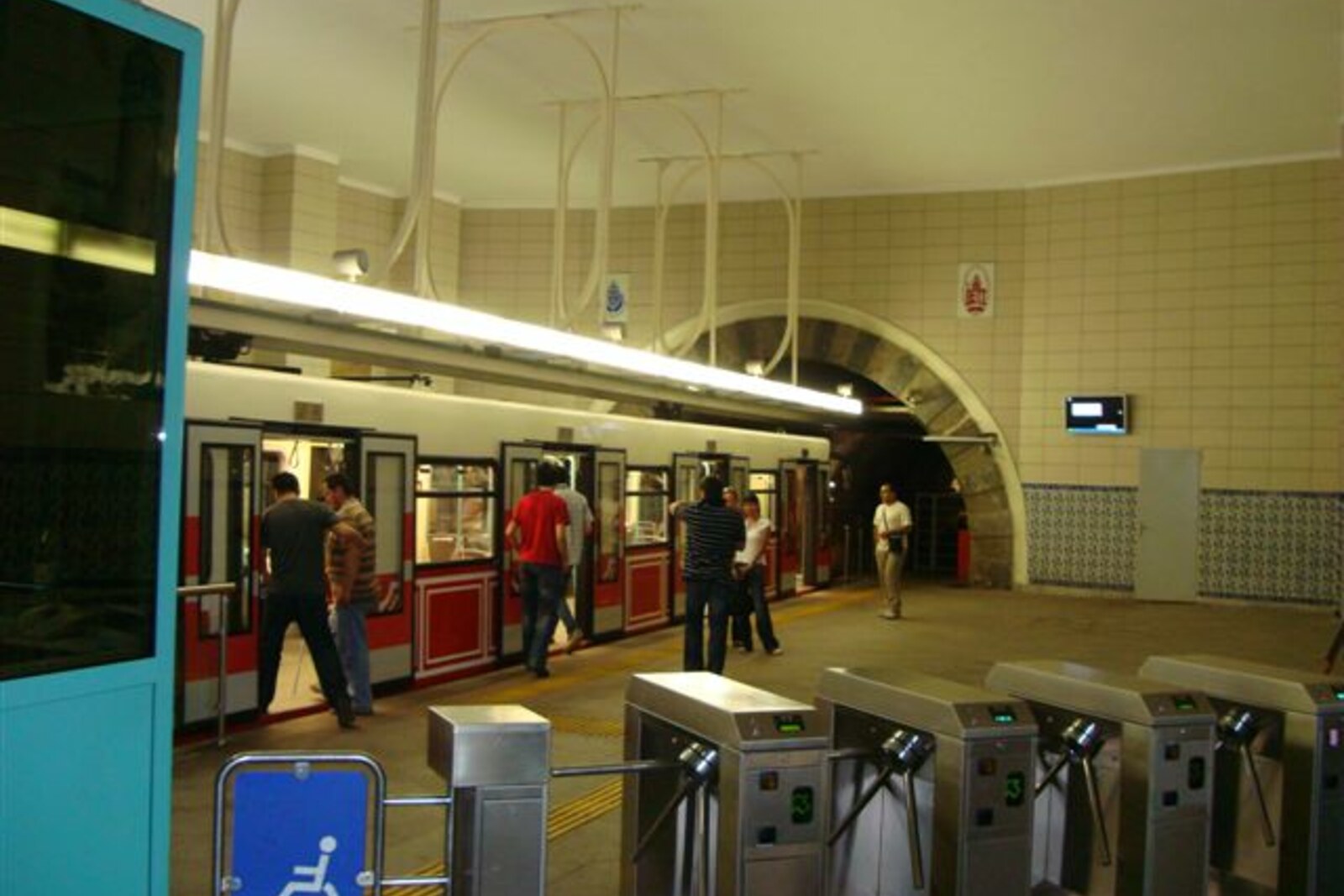 A Tünel funicular car inside the tunnel in Istanbul