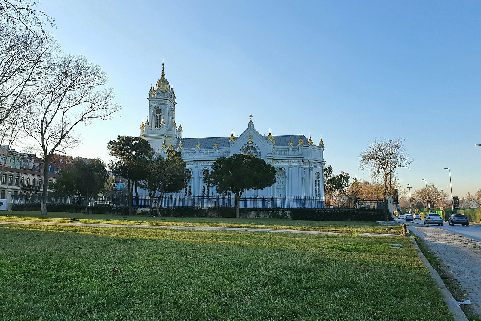 The white Bulgarian St. Stephen Church with ornate towers
