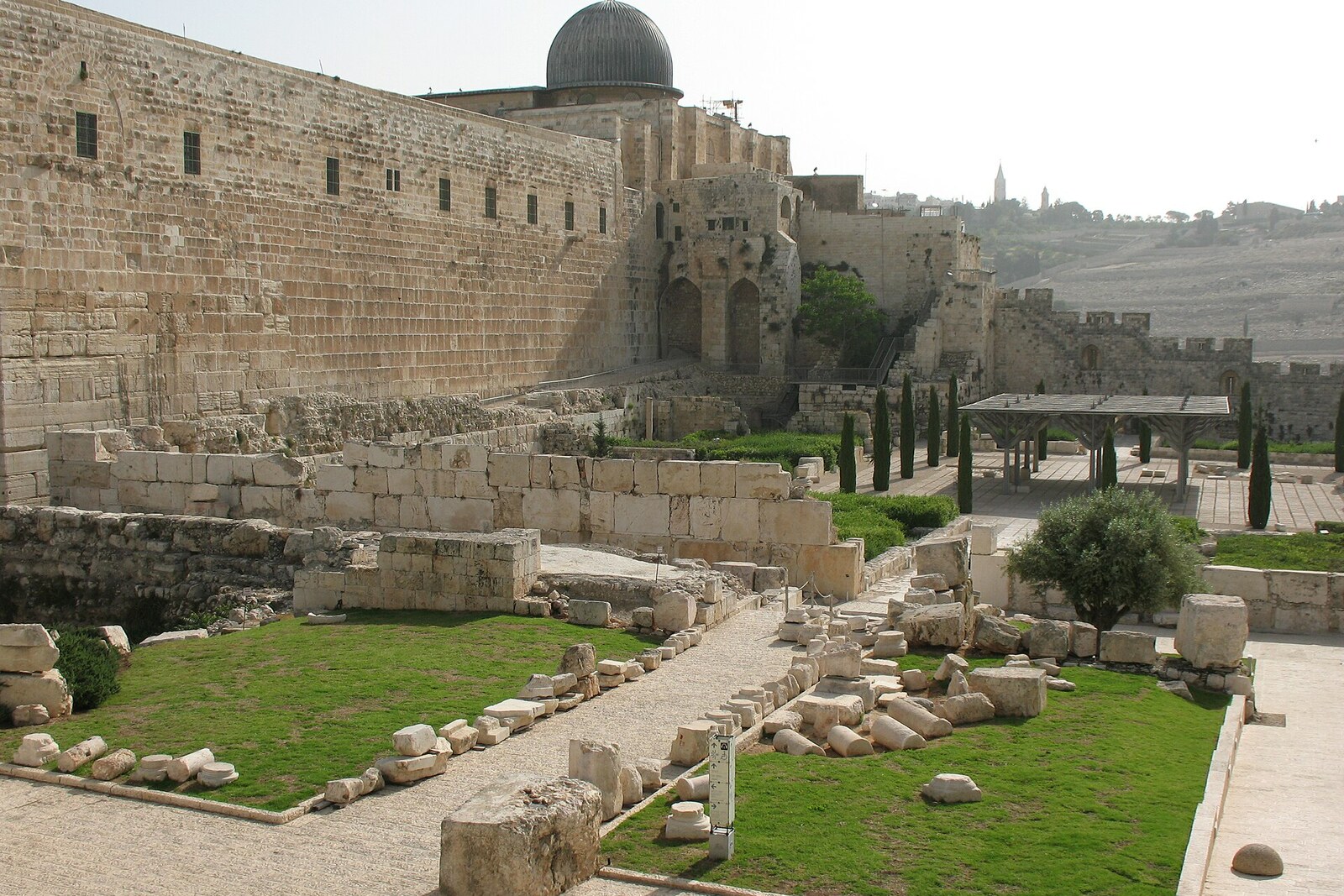 excavated area between the Dung Gate and the Western Wall of the Old City, showing paved platforms and walls
