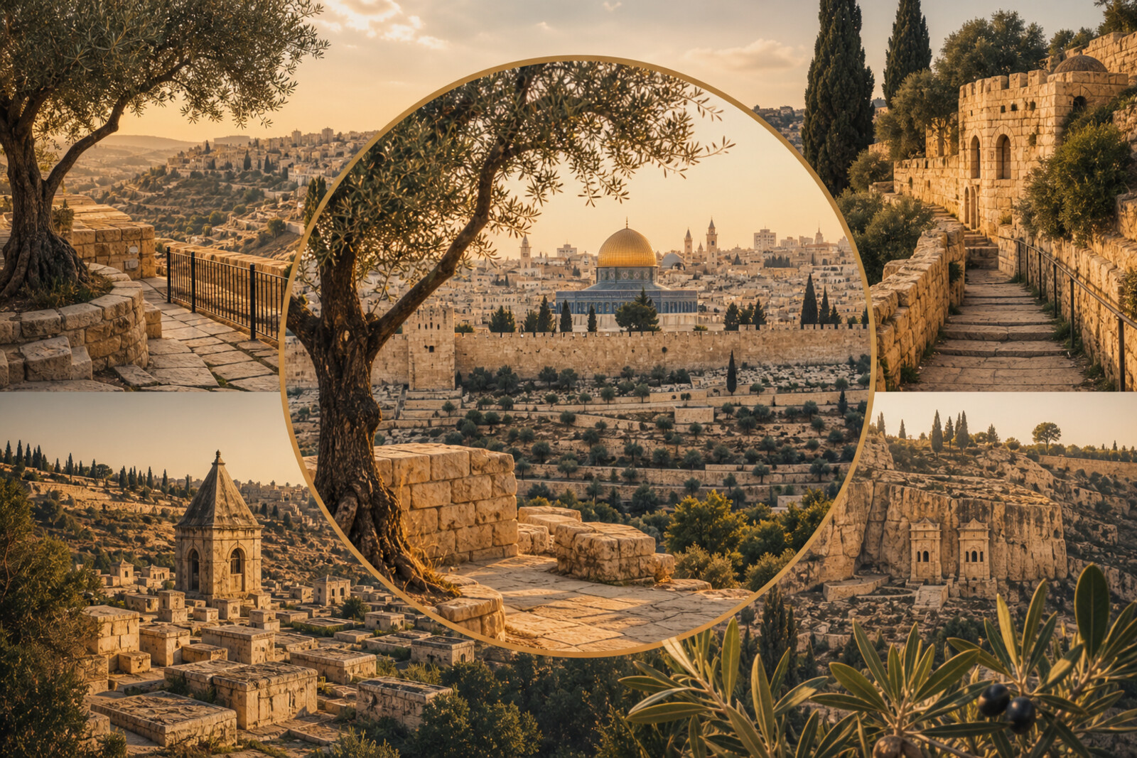 Generated editorial cover image of a route through the Mount of Olives and the Kidron Valley