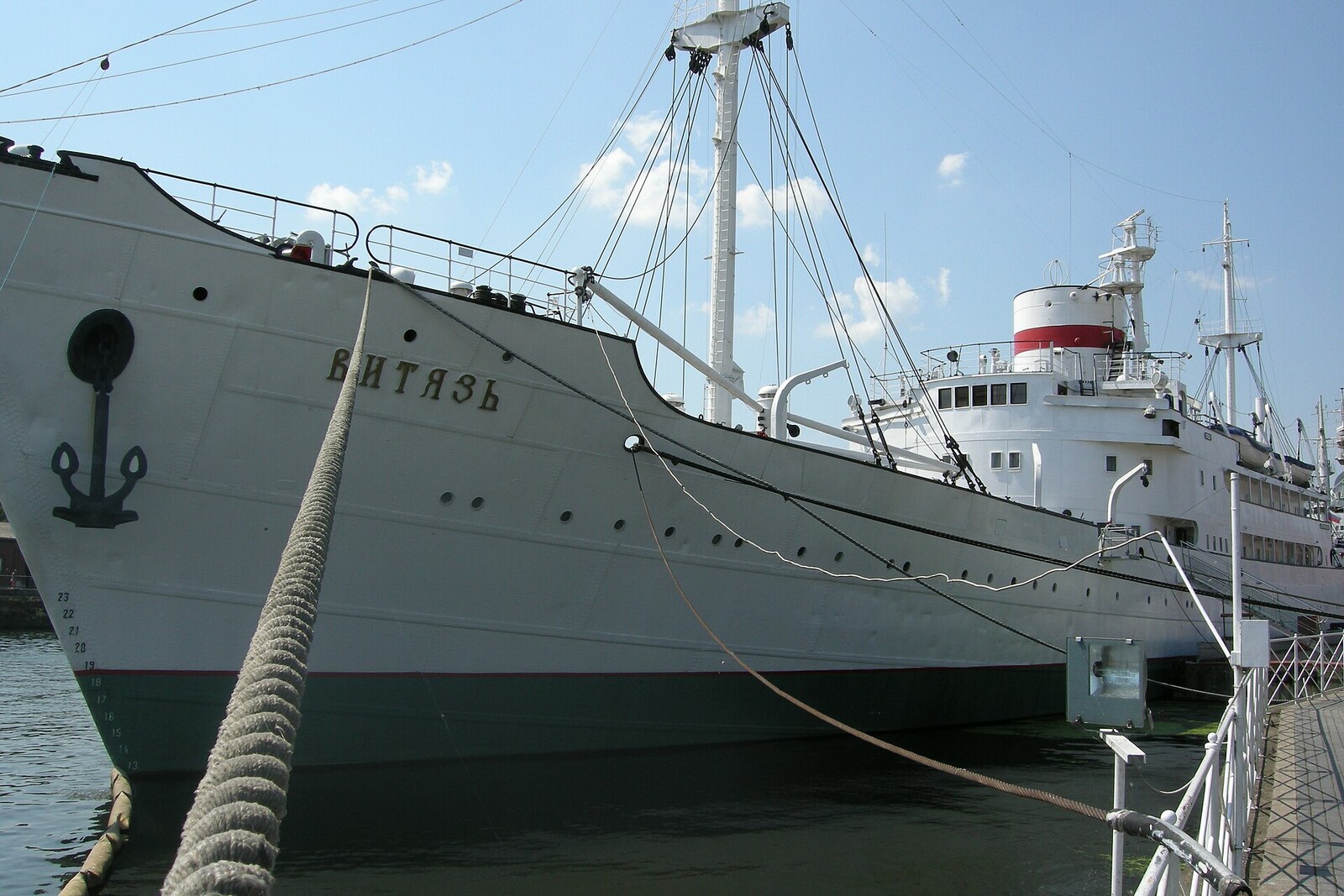 The bow of the Vityaz research vessel by the museum embankment.