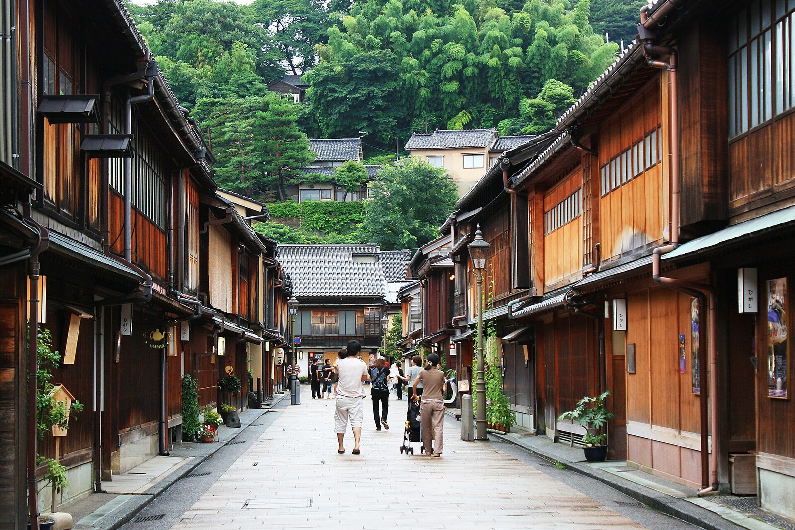 Wooden facades of teahouses in Higashi Chaya District.
