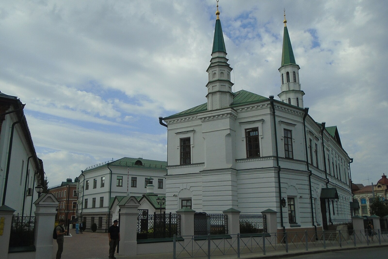 Galeev Mosque with its minaret and neighboring buildings in the Old Tatar Settlement.