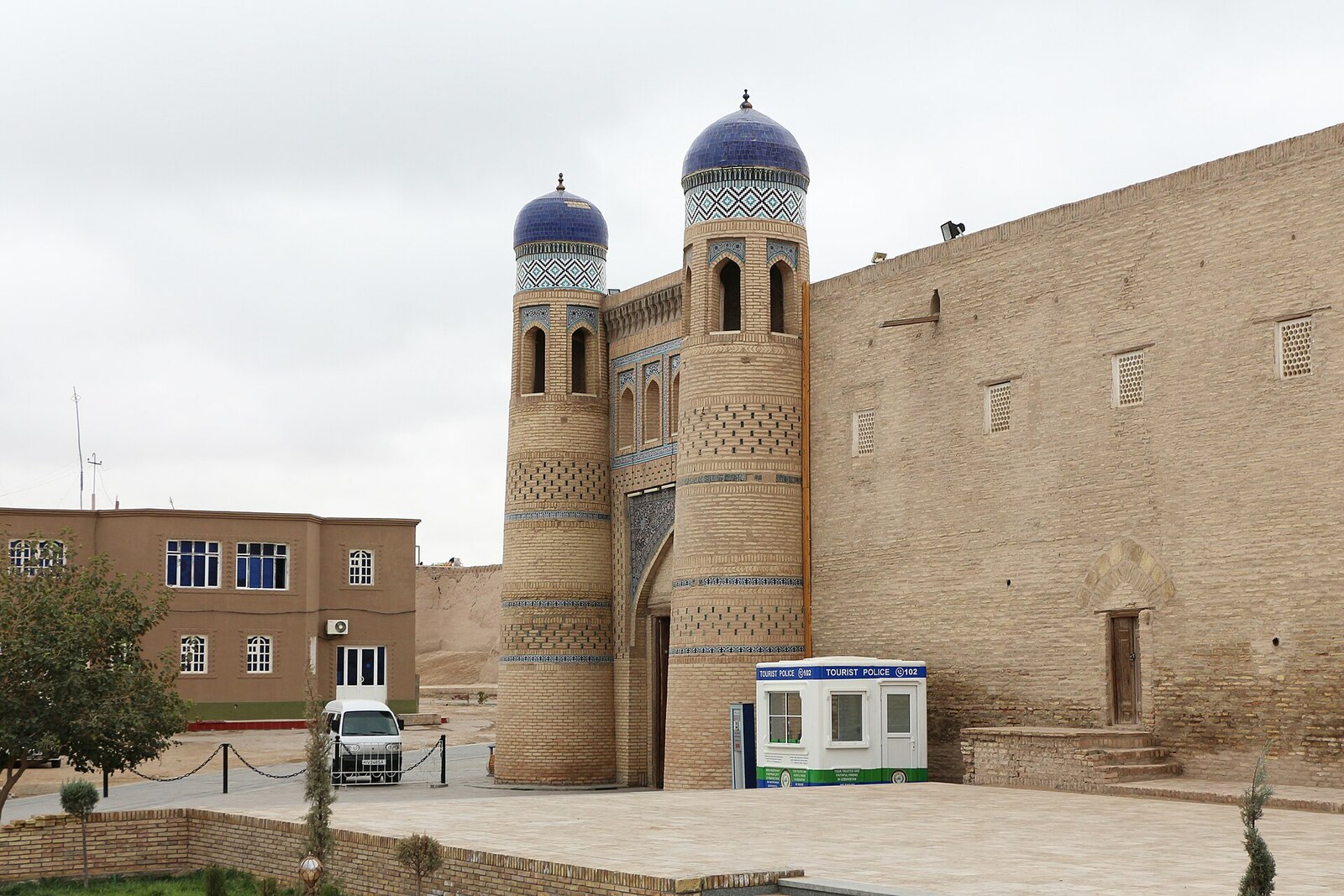 The massive portal of the eastern Palvan Darvaza gate in the brick wall of Ichan-Kala.