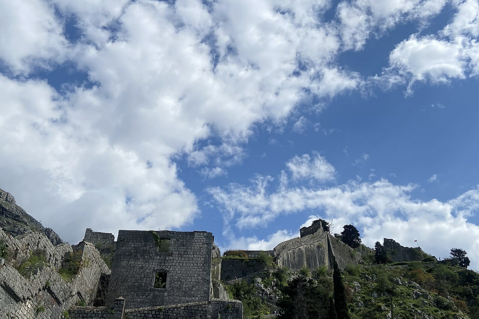 Stone ruins of St. John's Fortress above Kotor.