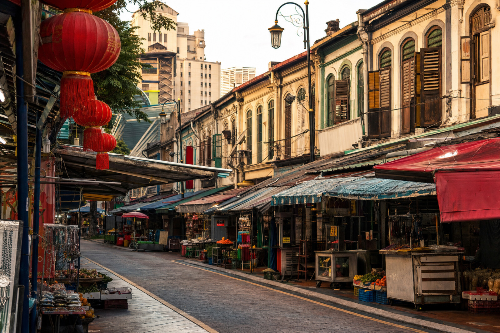 Collage-like editorial cover for a walk through Chinatown KL: market streets, temple details, and the former REXKL cinema.