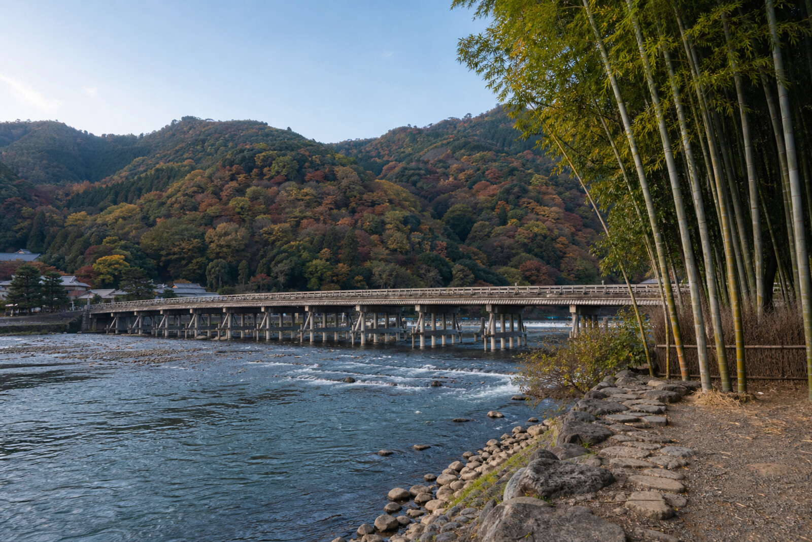 Generated editorial cover image for the “kyoto-arashiyama-river-bamboo” route