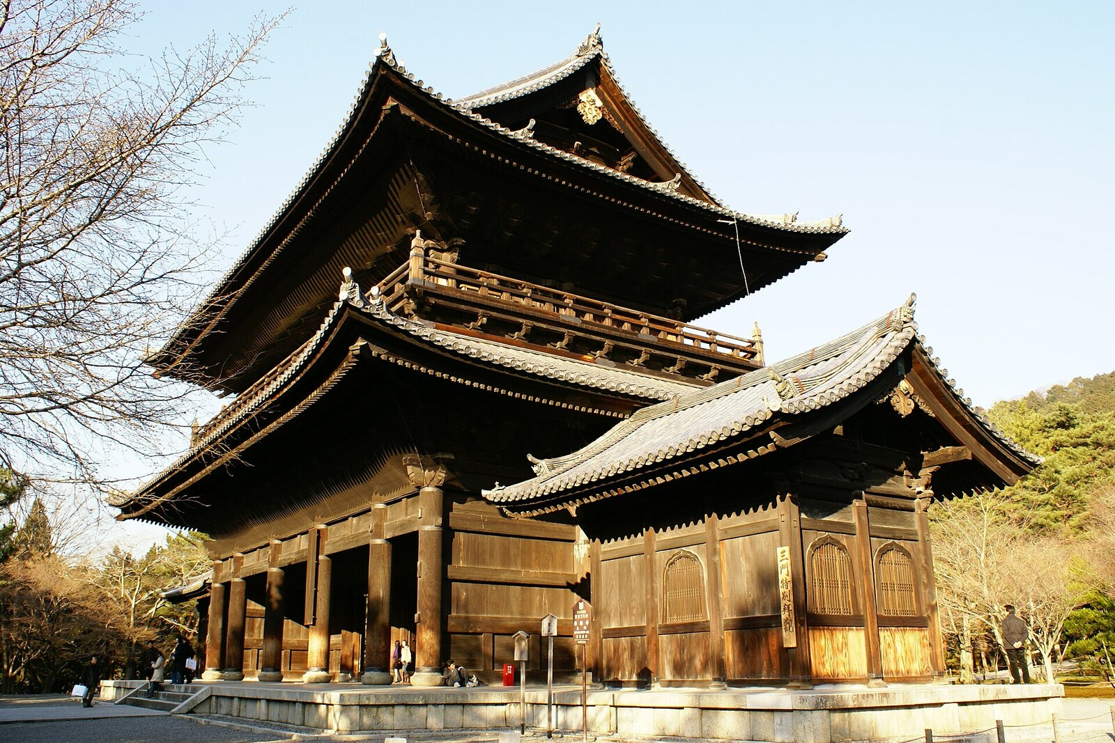 The wooden Sanmon Gate of Nanzen-ji among trees