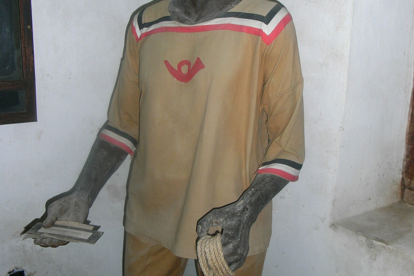 A colonial postal employee's uniform at the German Post Office Museum in Lamu.