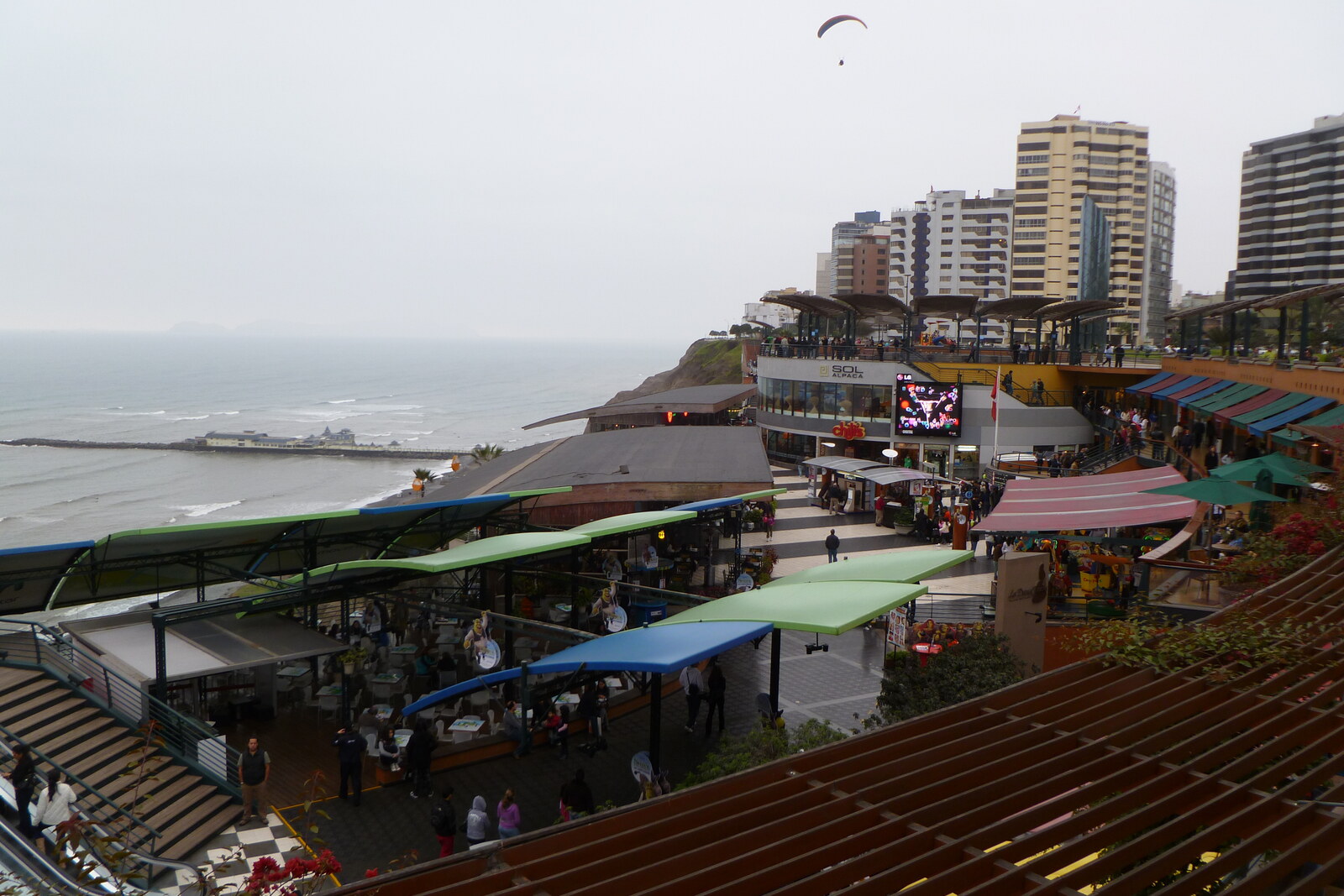 Larcomar, a multilevel shopping center on a cliff overlooking the ocean