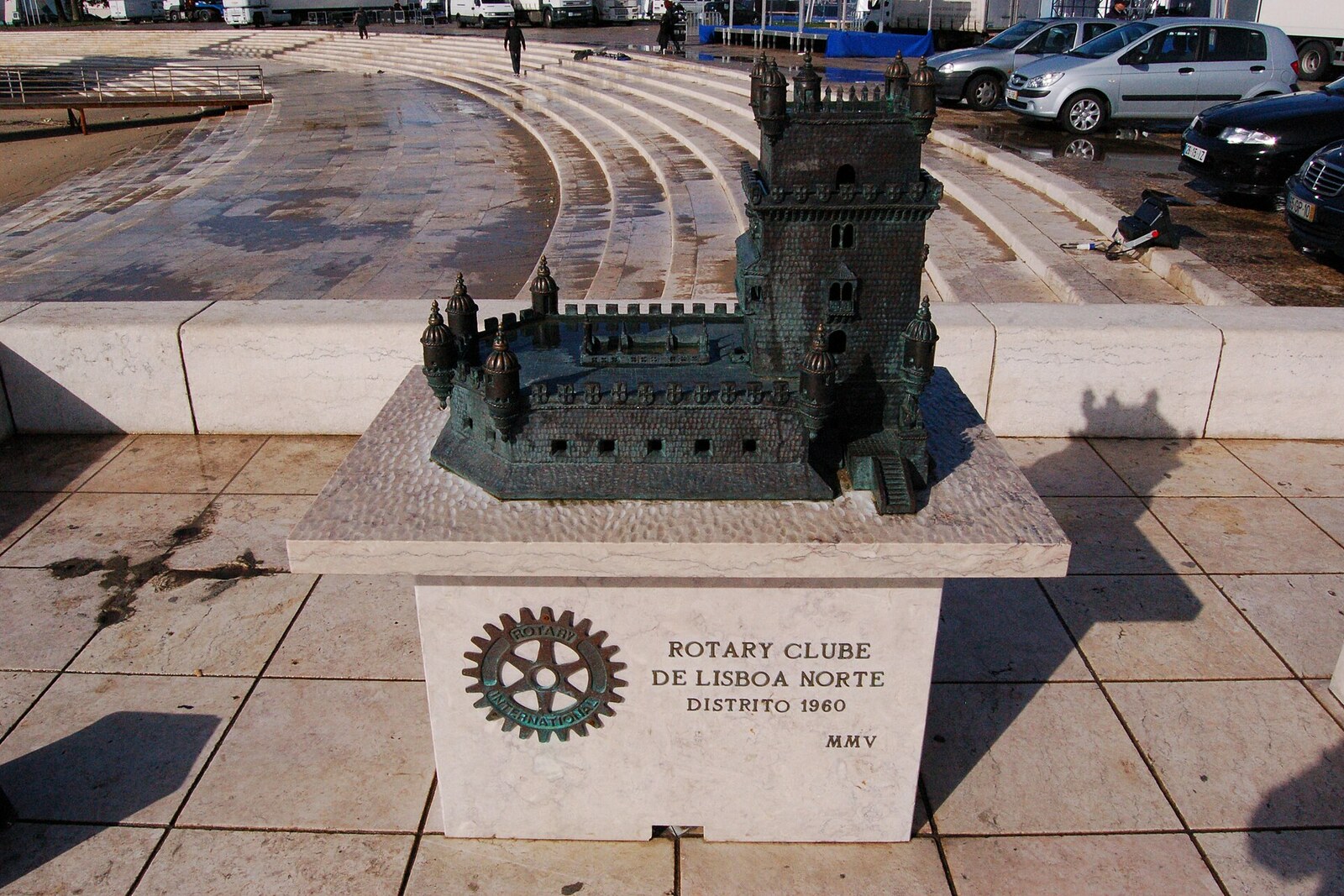 Belém Tower against water and a blue sky