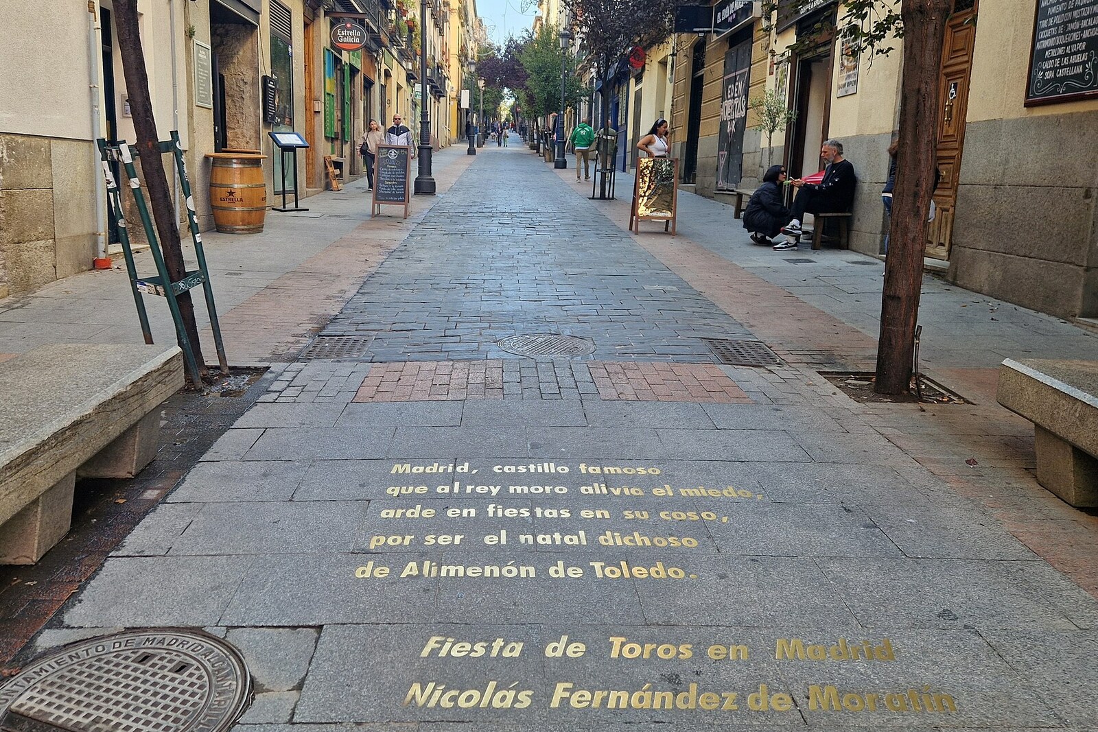 Pavement inscription of a poem on Calle de las Huertas, the literary quarter's main street.