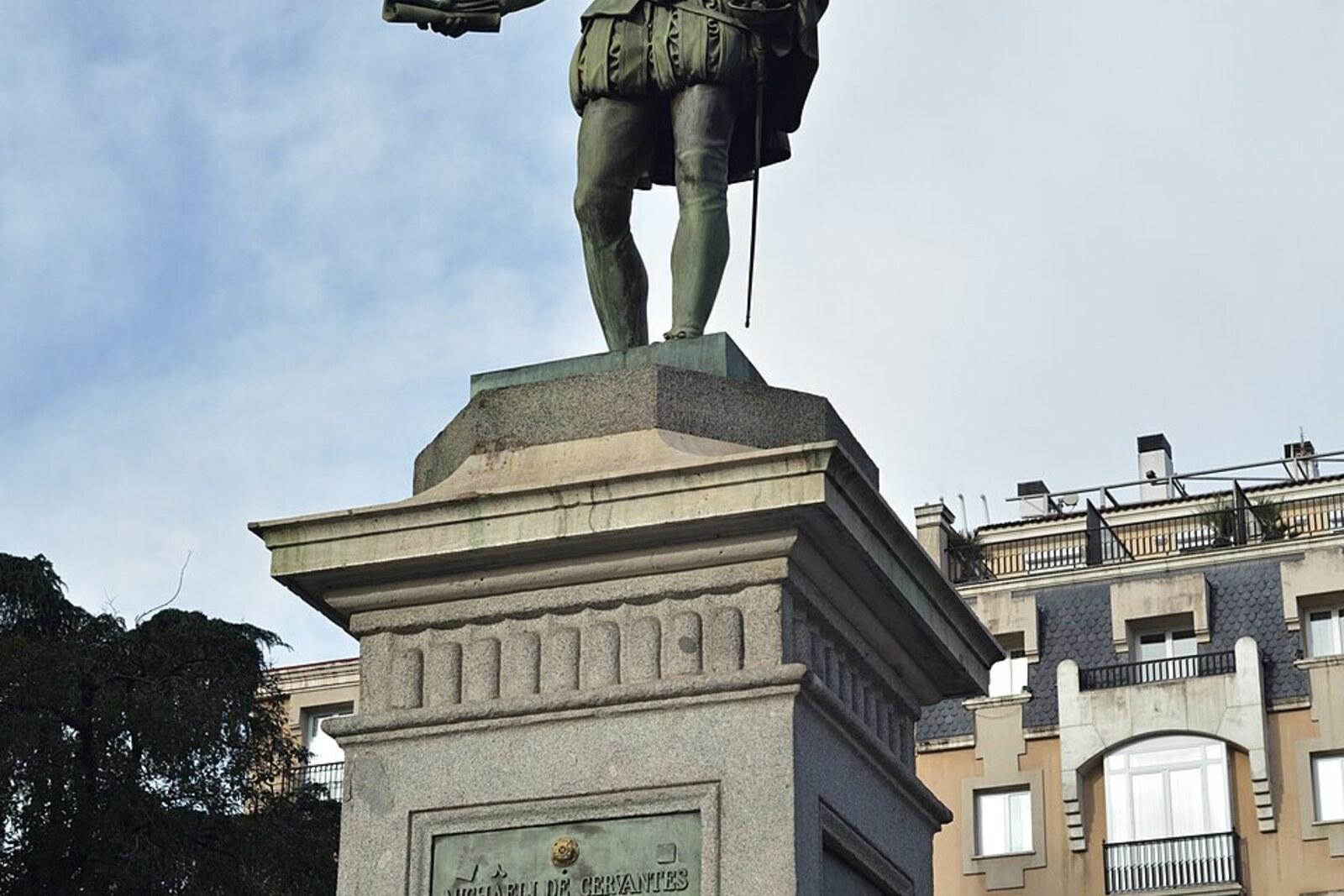 The Miguel de Cervantes monument in Plaza de las Cortes in Madrid.