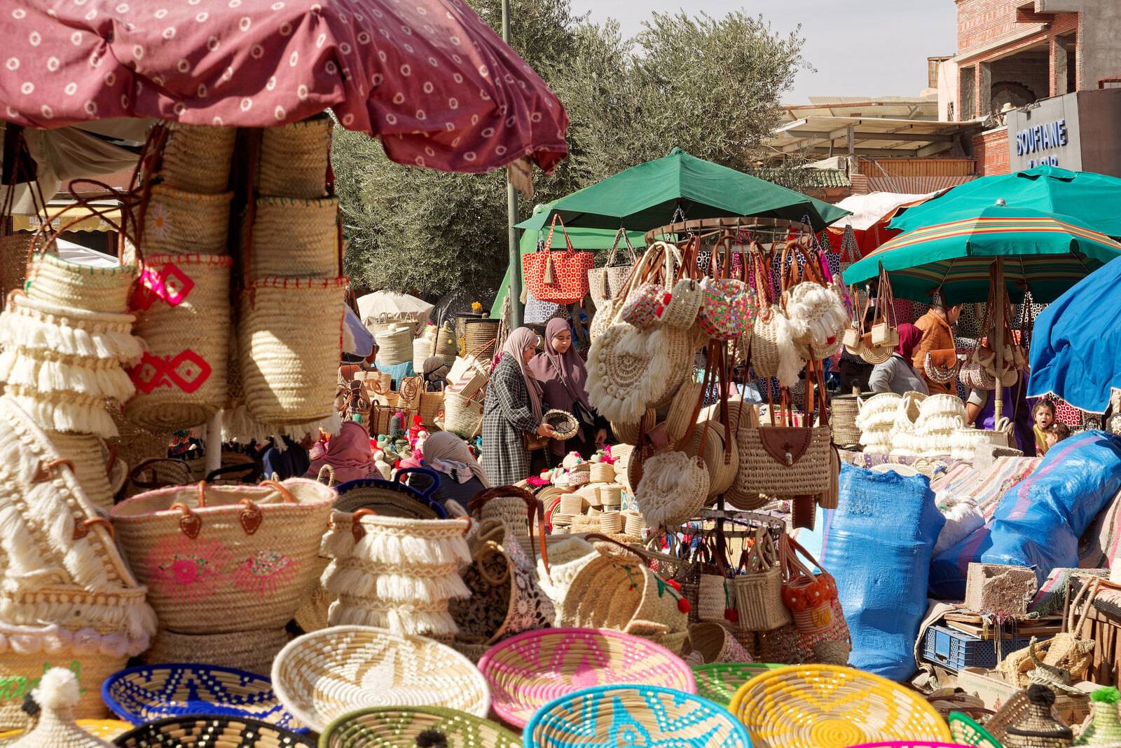 Rahba Kedima with goods on display and an open section of the square.