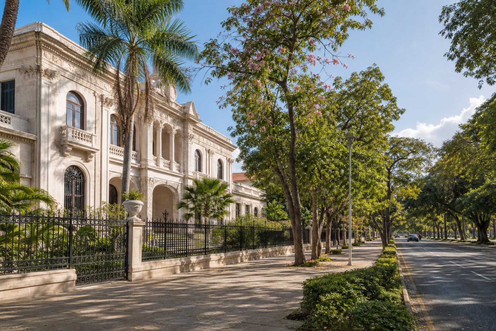 Generated editorial route cover: a mansion and trees on Paseo de Montejo in Mérida.