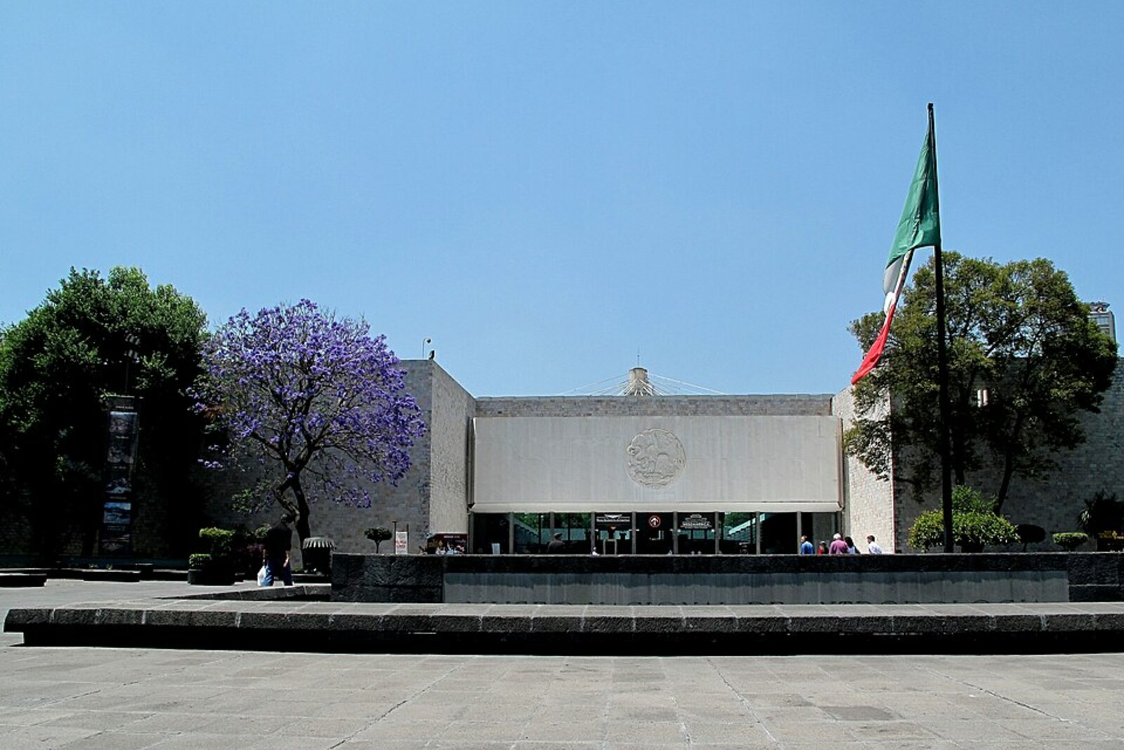 Entrance to the National Museum of Anthropology with a waterfall beneath the umbrella roof.