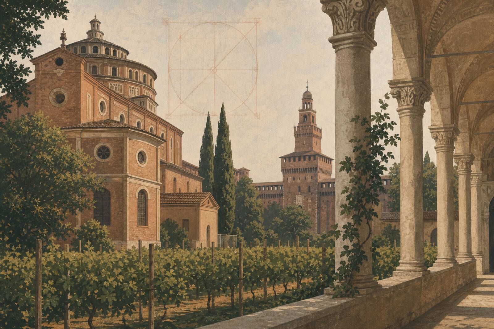 Generated editorial cover for the “milan-leonardo-sforza-renaissance-line” route