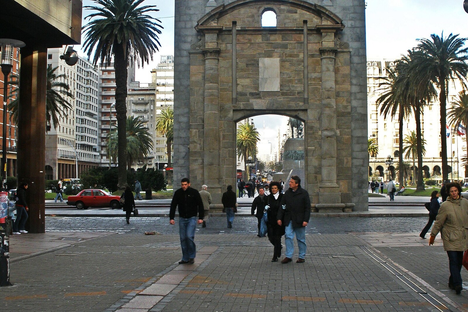 The stone Citadel Gate at the entrance to Ciudad Vieja in Montevideo.