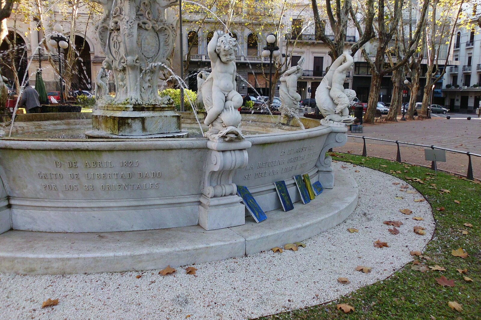 A marble fountain in Plaza Matriz in Montevideo.