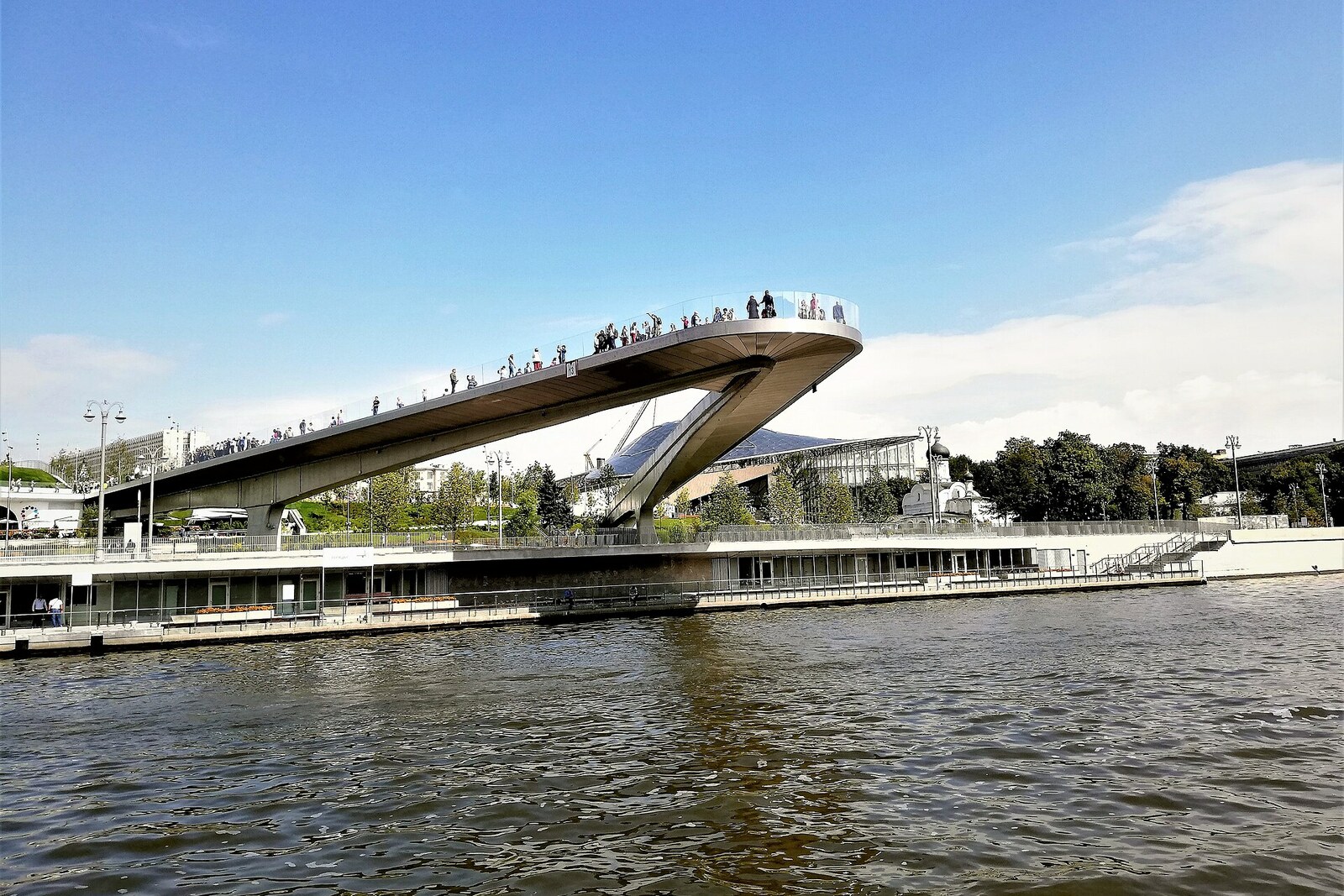The Floating Bridge above the Moscow River, seen from the embankment