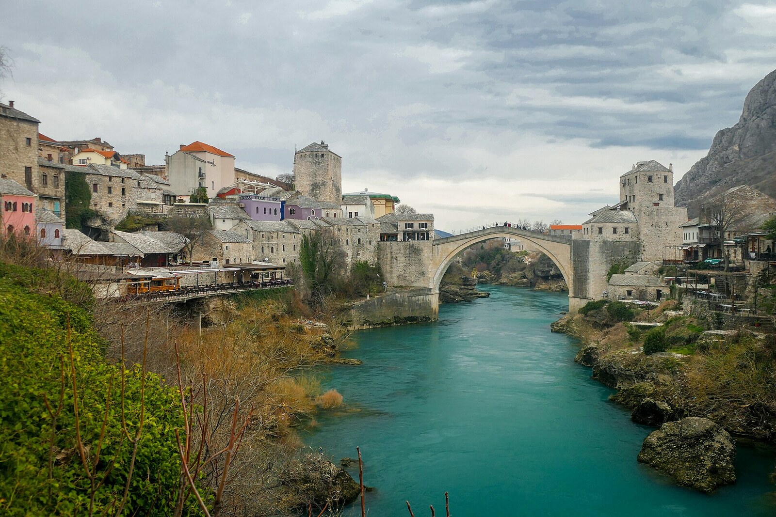 The Old Bridge links the banks of the Neretva with one high stone arch.