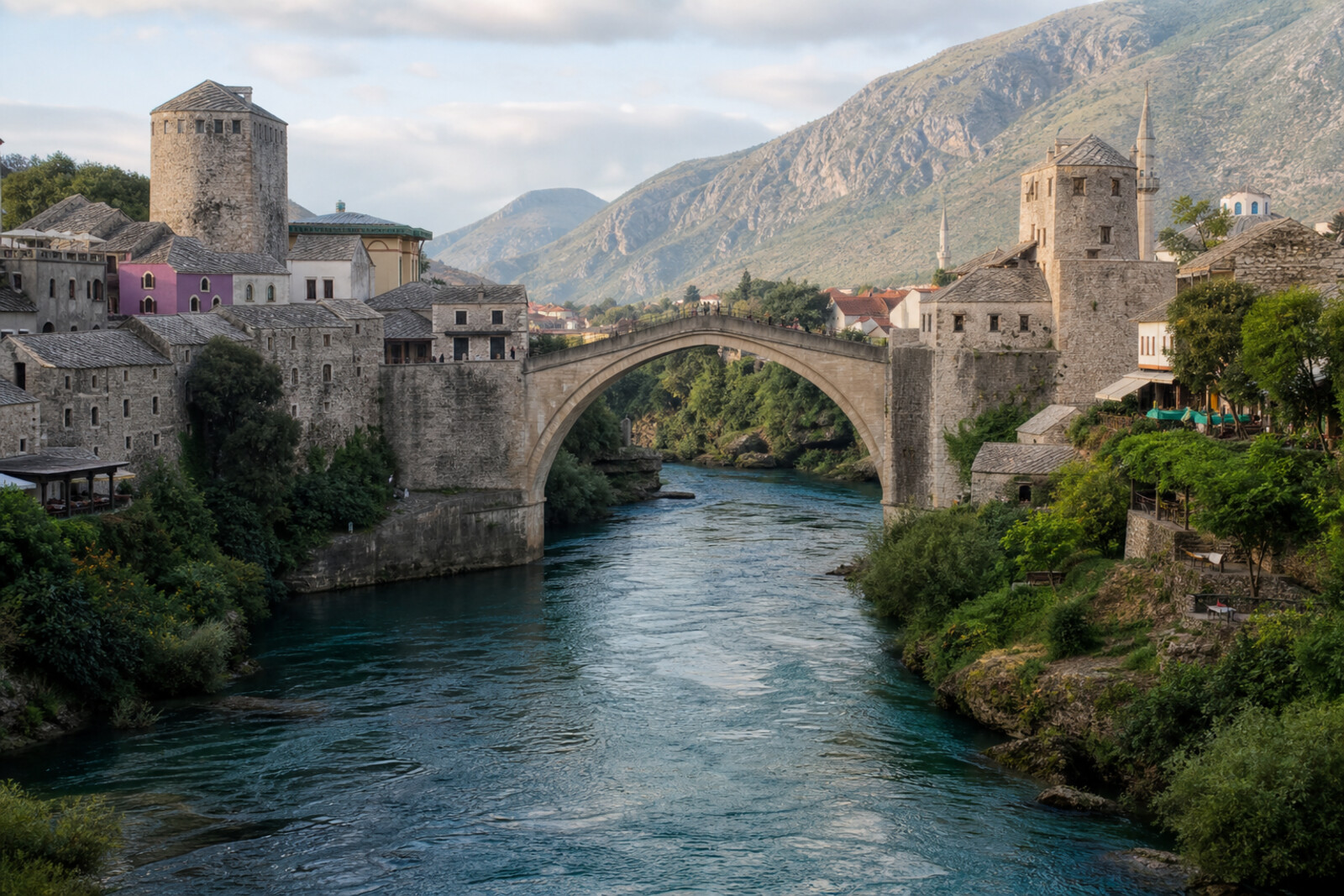 Generated editorial hero image of the city of Mostar