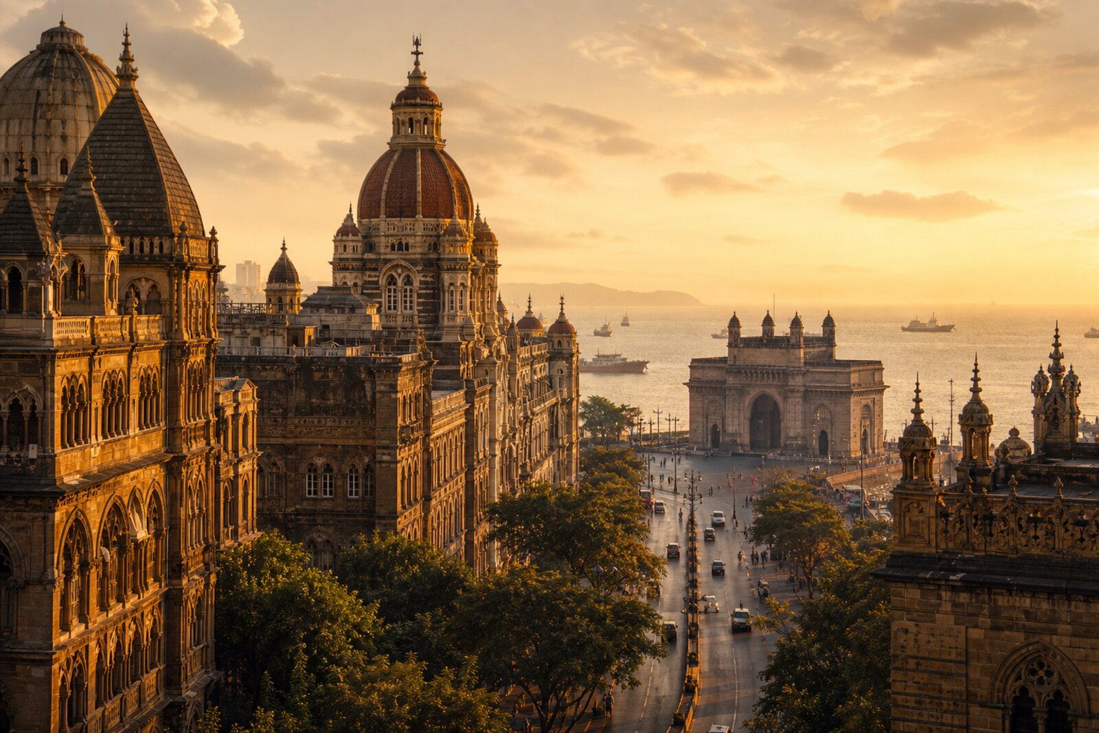 Collage cover for a walk from Chhatrapati Shivaji Maharaj Terminus through the former Fort to Gateway of India.