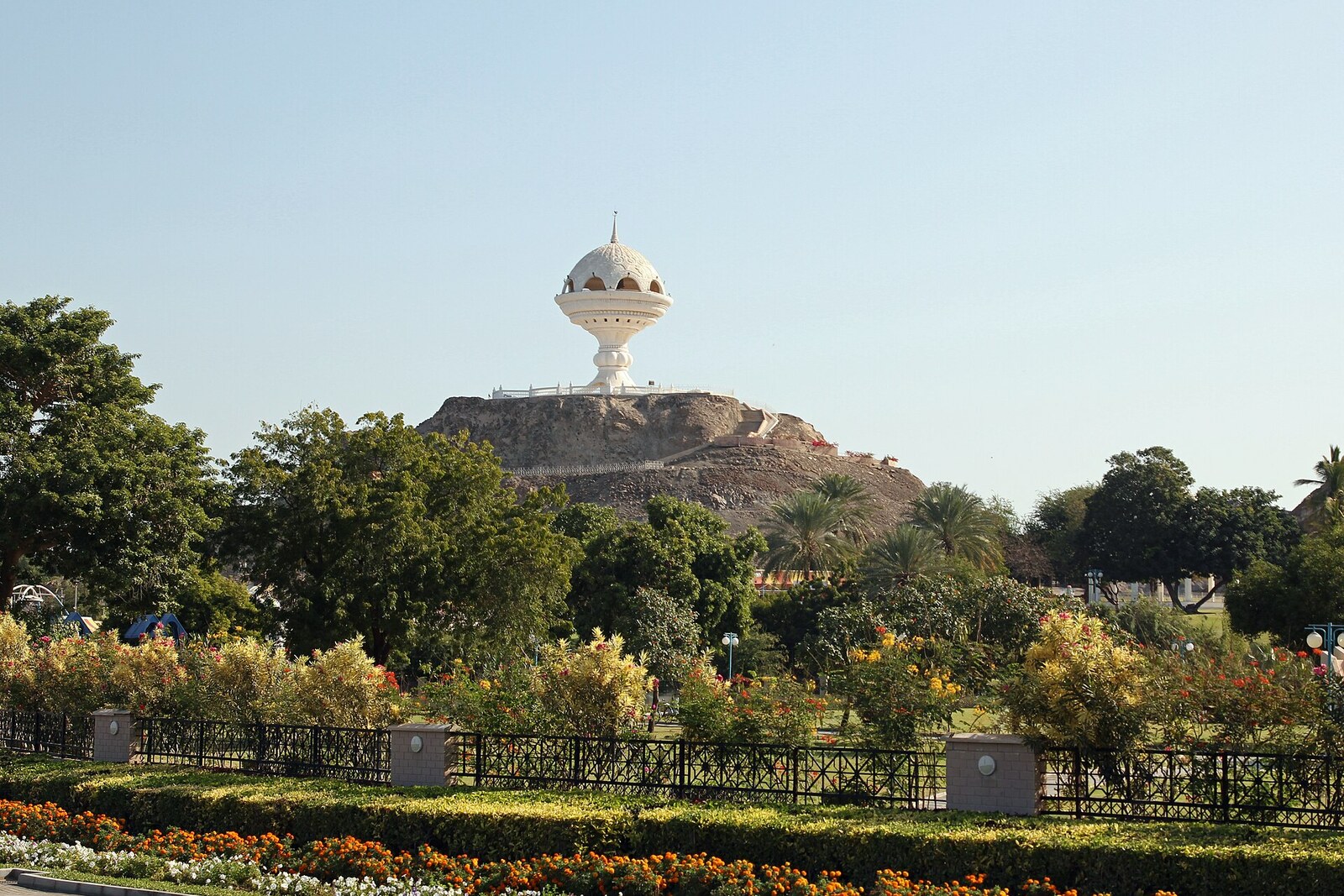 Riyam Park with a large incense burner on a hill.