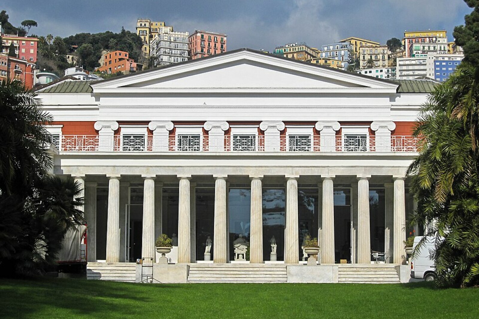 The façade and garden of Villa Pignatelli in Naples.