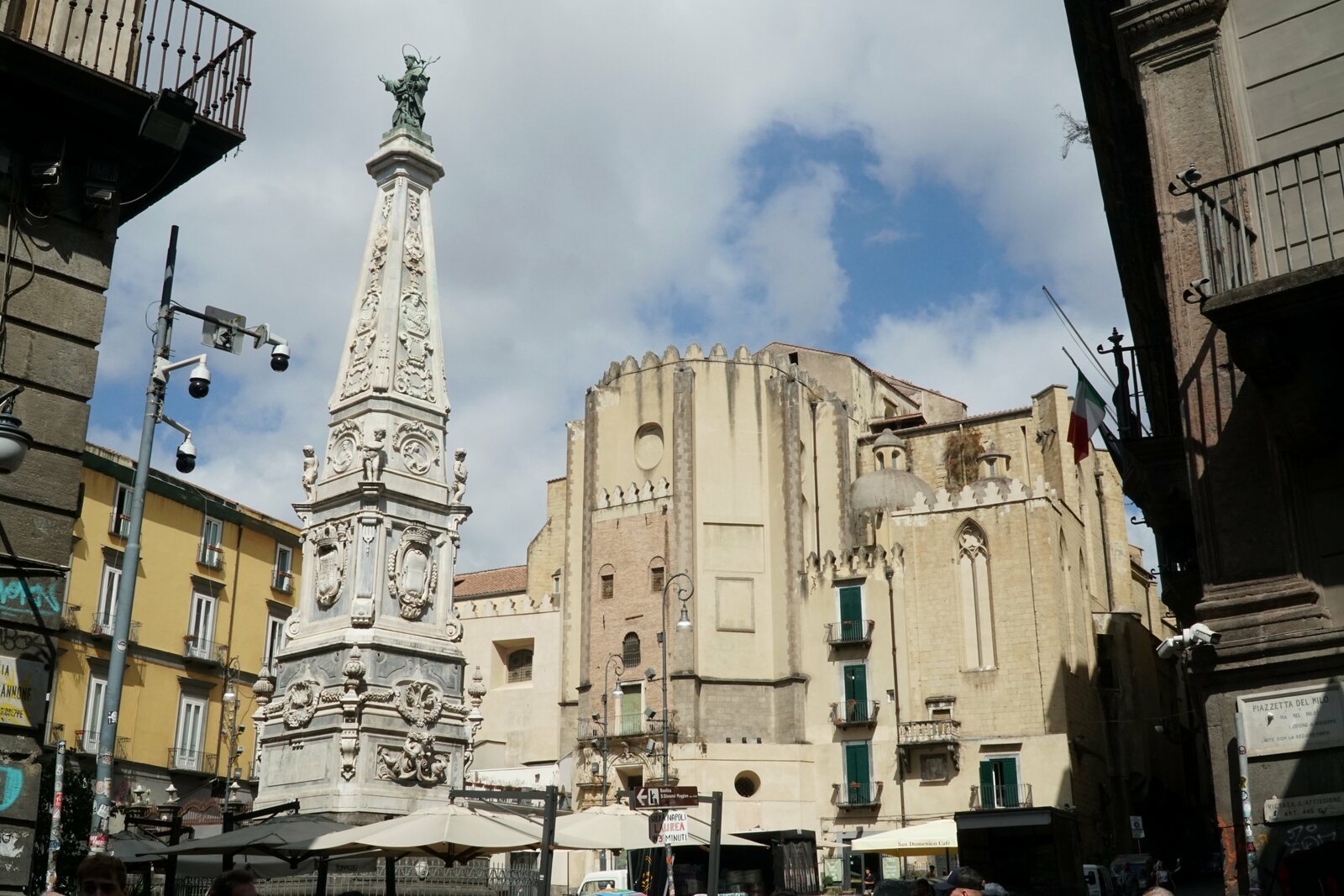 Piazza San Domenico Maggiore with facade and spire