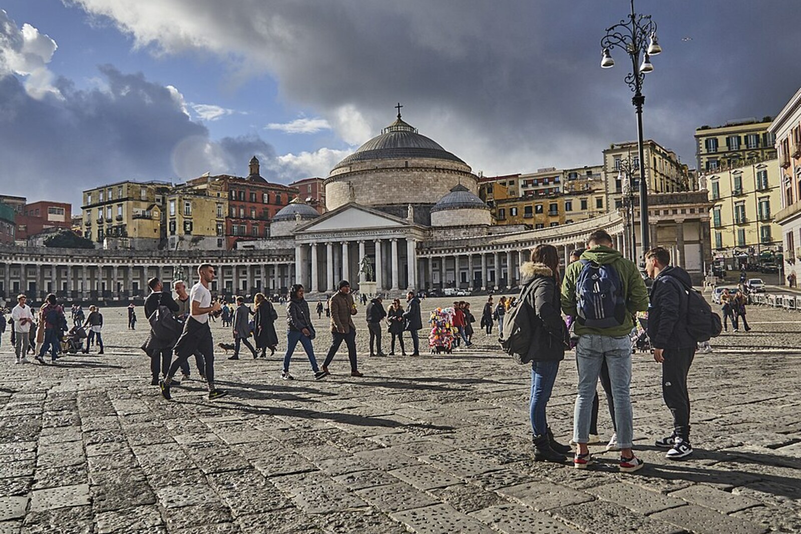 The large Piazza del Plebiscito, with the basilica and people in the open space