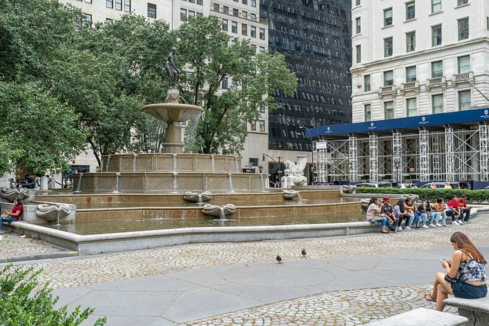 The Pulitzer Fountain with the bronze figure of Pomona at Grand Army Plaza, surrounded by urban architecture