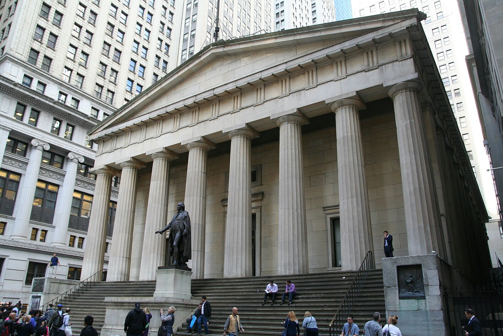 Federal Hall with the statue of George Washington on Wall Street.