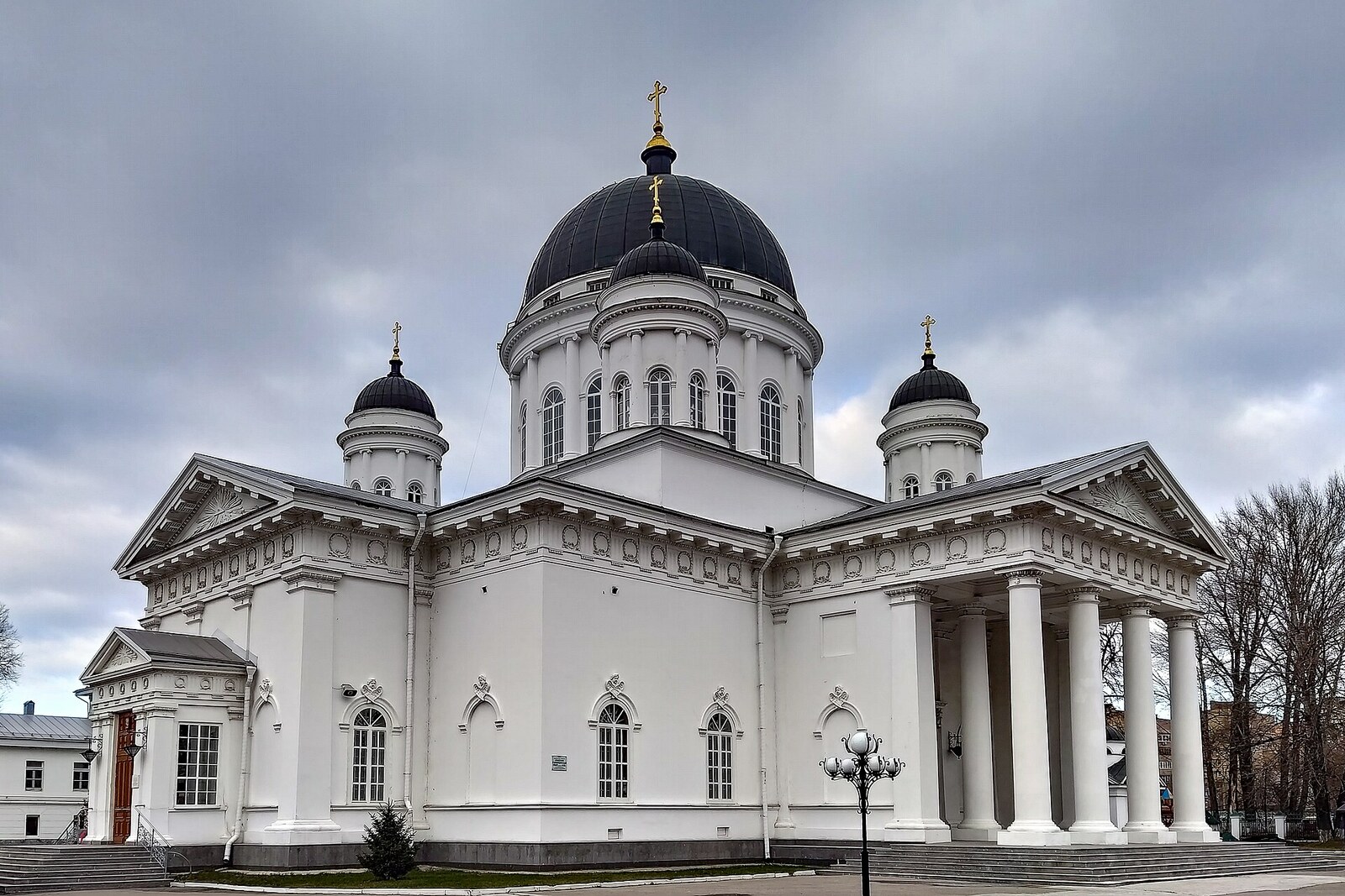 Spassky Old Fair Cathedral with a columned portico and five cupolas