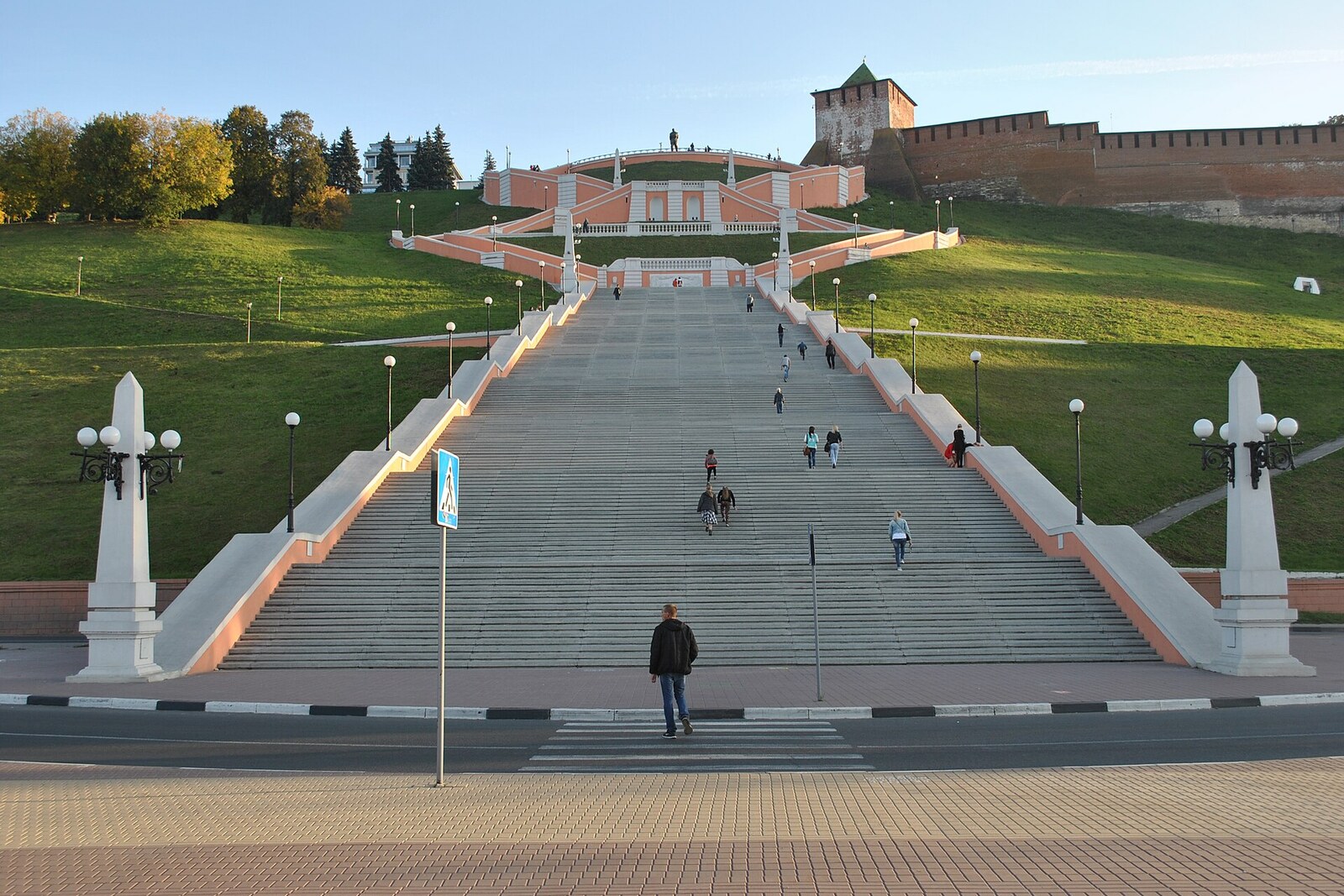 Two symmetrical loops of the Chkalov Staircase on the green Volga Slope