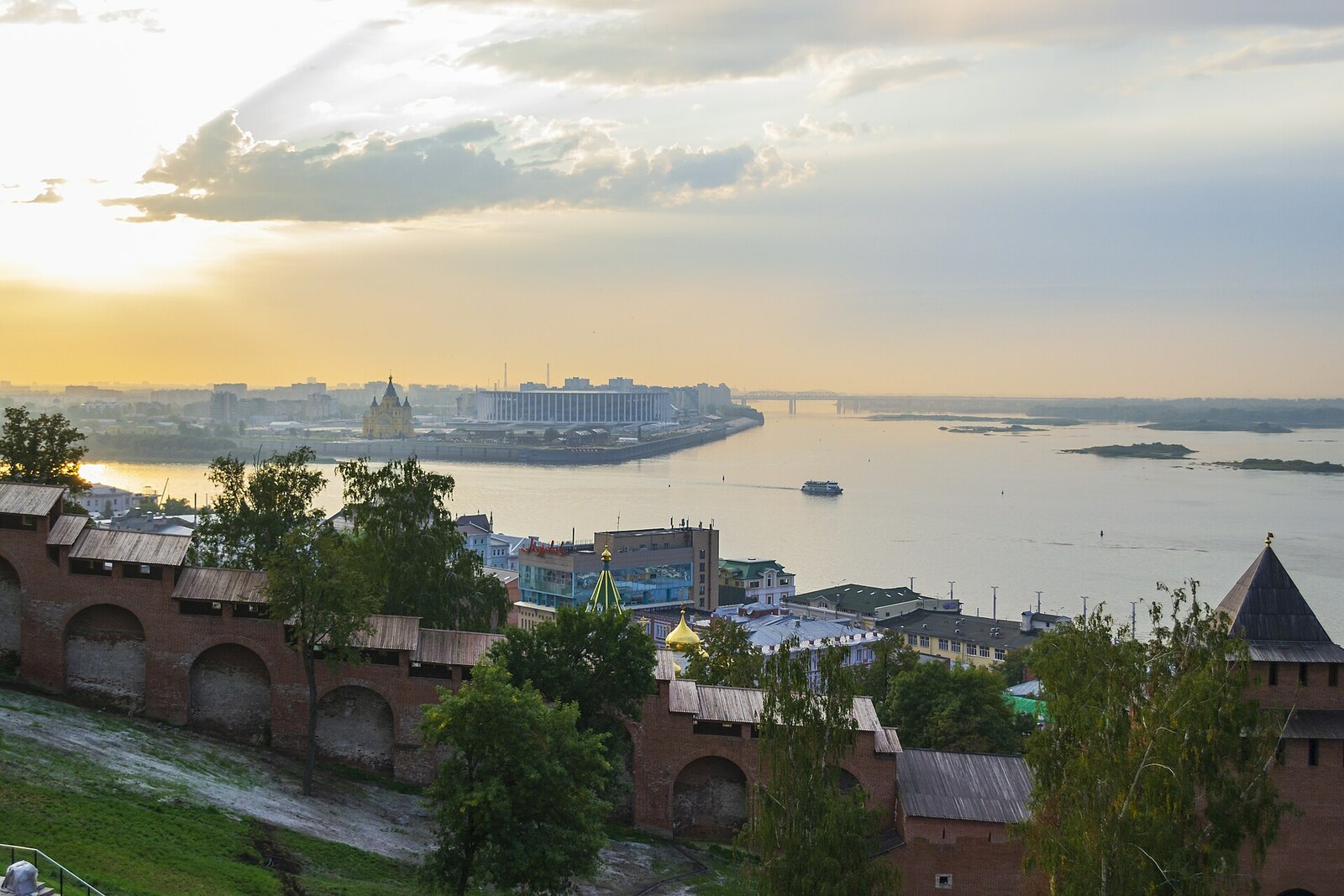 Ivanovskaya Tower of the Nizhny Novgorod Kremlin against the backdrop of the Strelka of the Oka and Volga