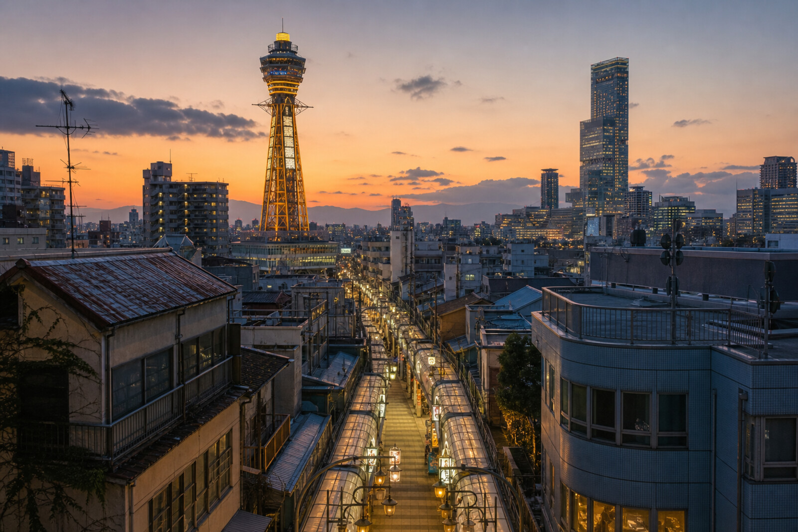 Generated editorial cover for the “osaka-shinsekai-tennoji-retro-future” route