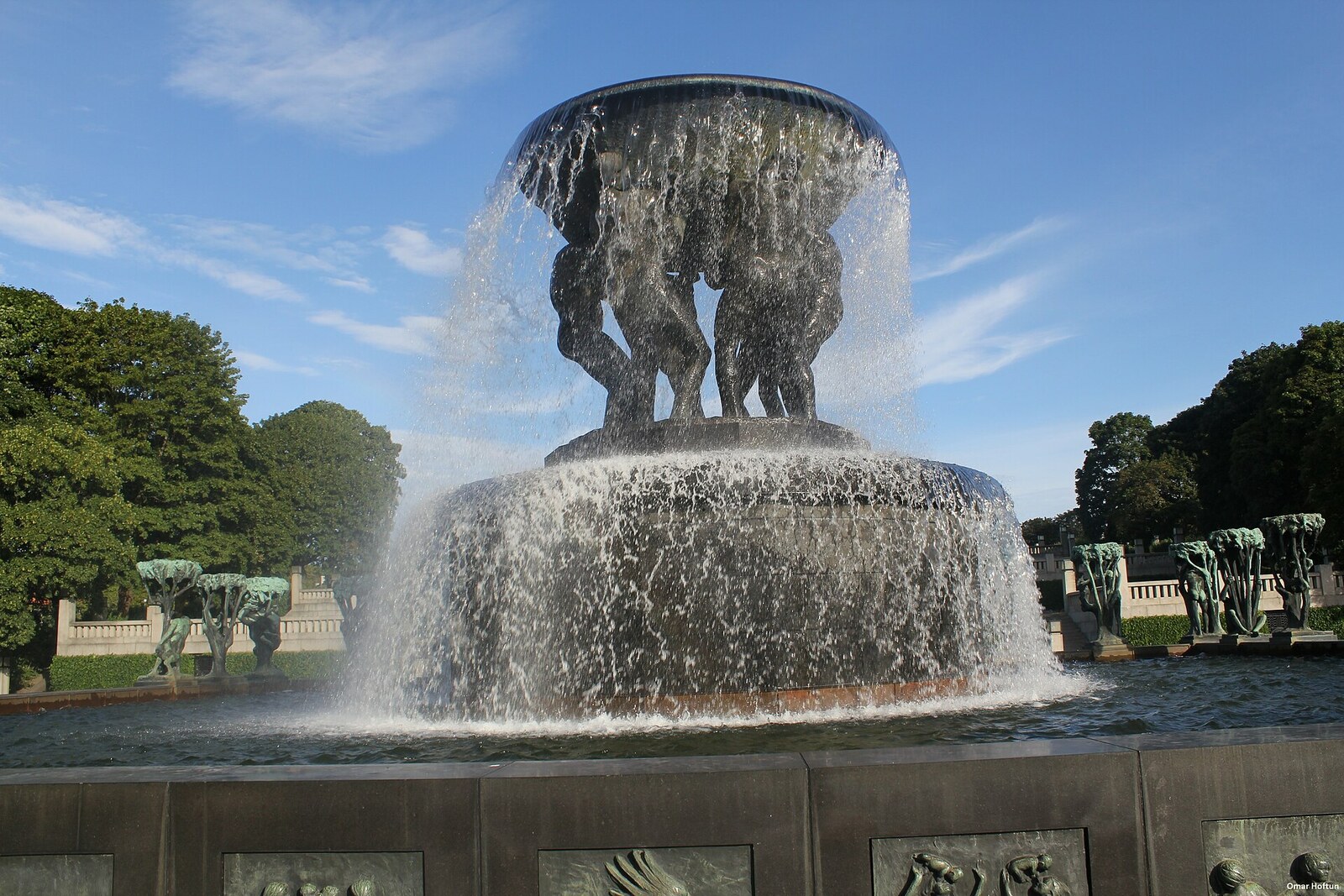 Vigeland Fountain with six giants and bronze trees in Frogner Park