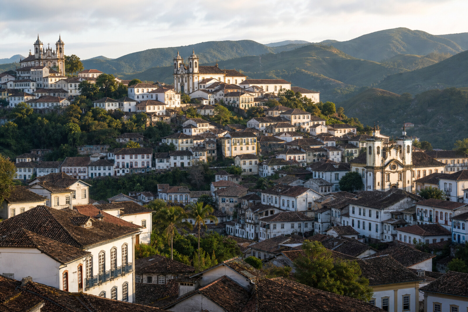 Generated view of Ouro Preto with colonial hills and baroque churches