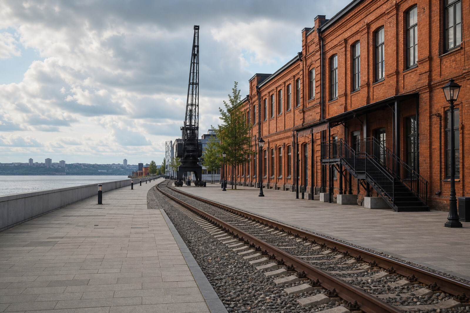 The Kama River, the embankment, an industrial building, a theatre, and a merchant facade come together in a route through Perm.