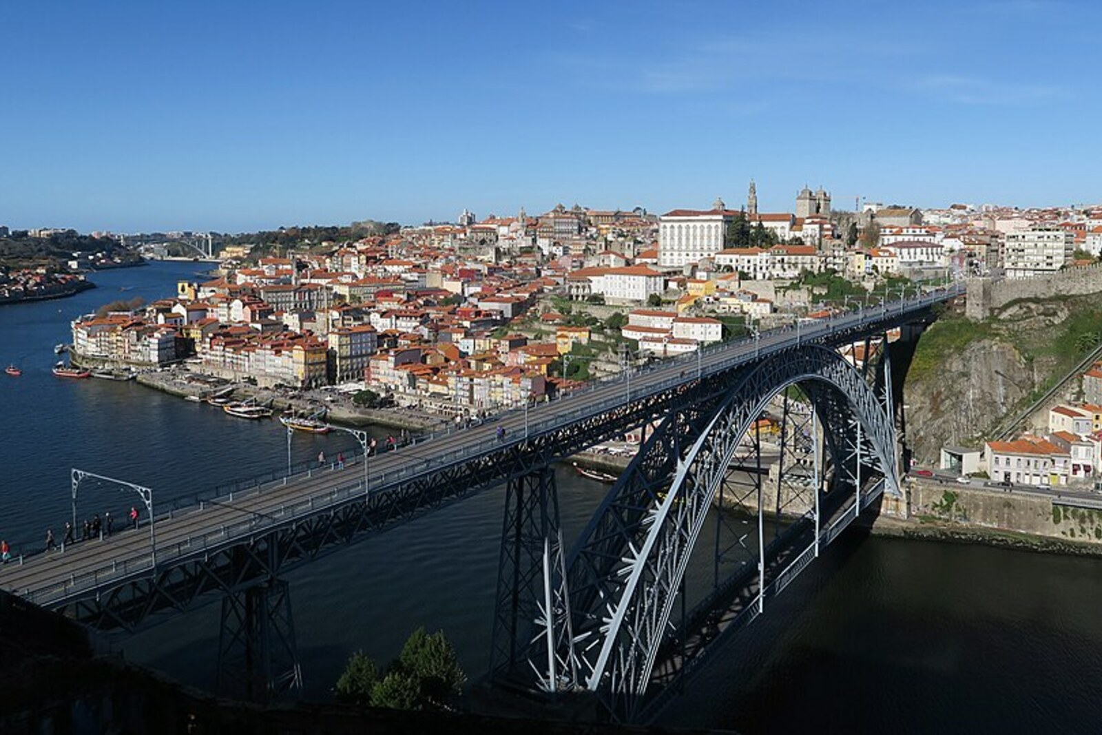 View of Porto, the Douro, and Dom Luís I Bridge from the Serra do Pilar viewing platform.