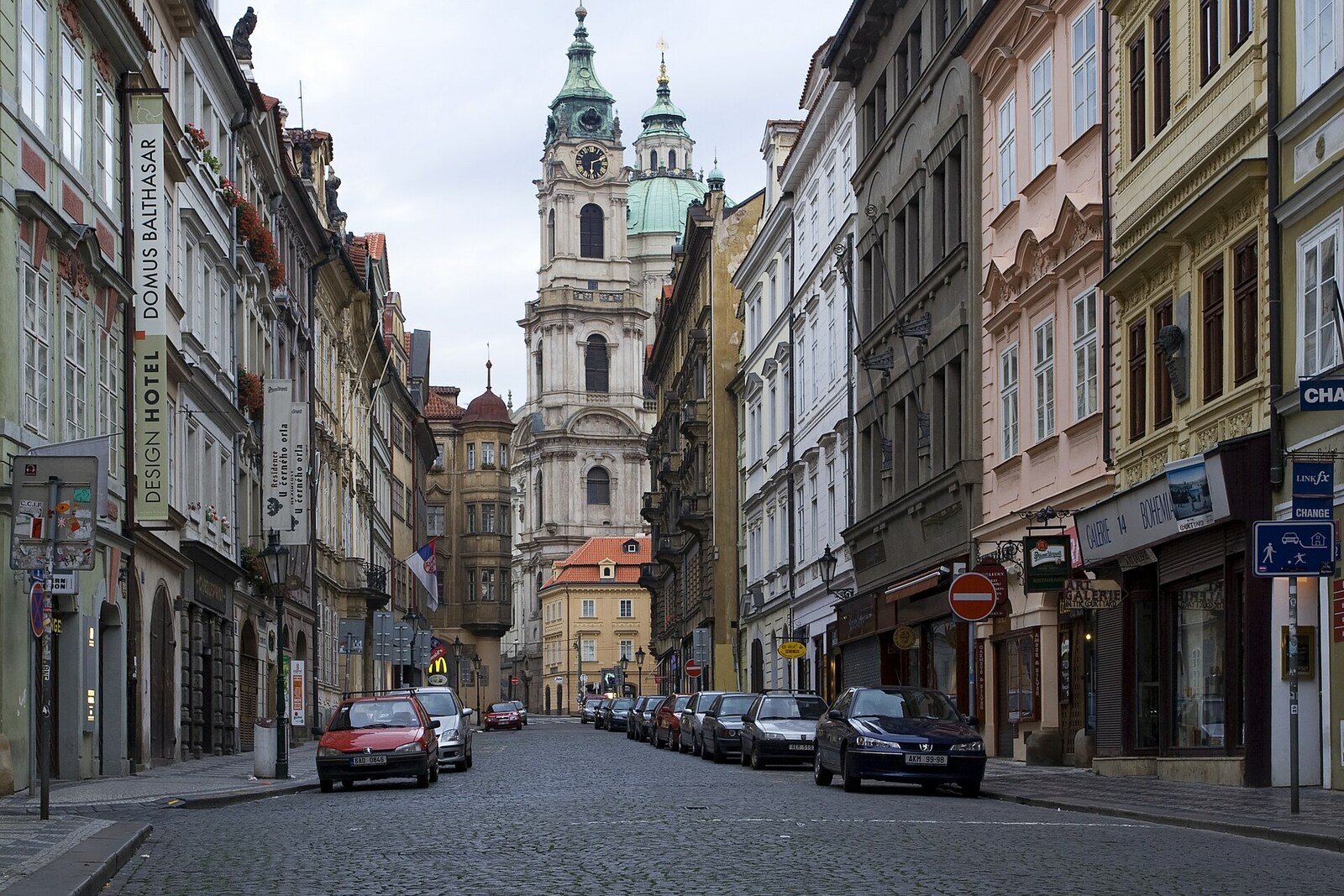 Mostecká Street in the Lesser Town with historic façades.