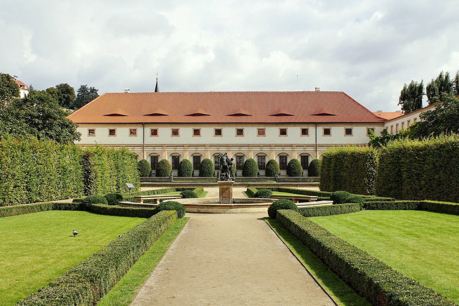 Wallenstein Garden with a Baroque vista, a pond, and greenery.