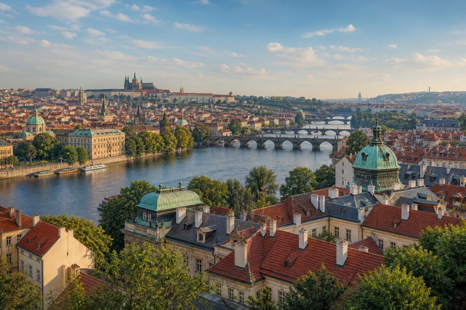 Prague's Royal Route as an axis from Powder Tower to the silhouette of Prague Castle
