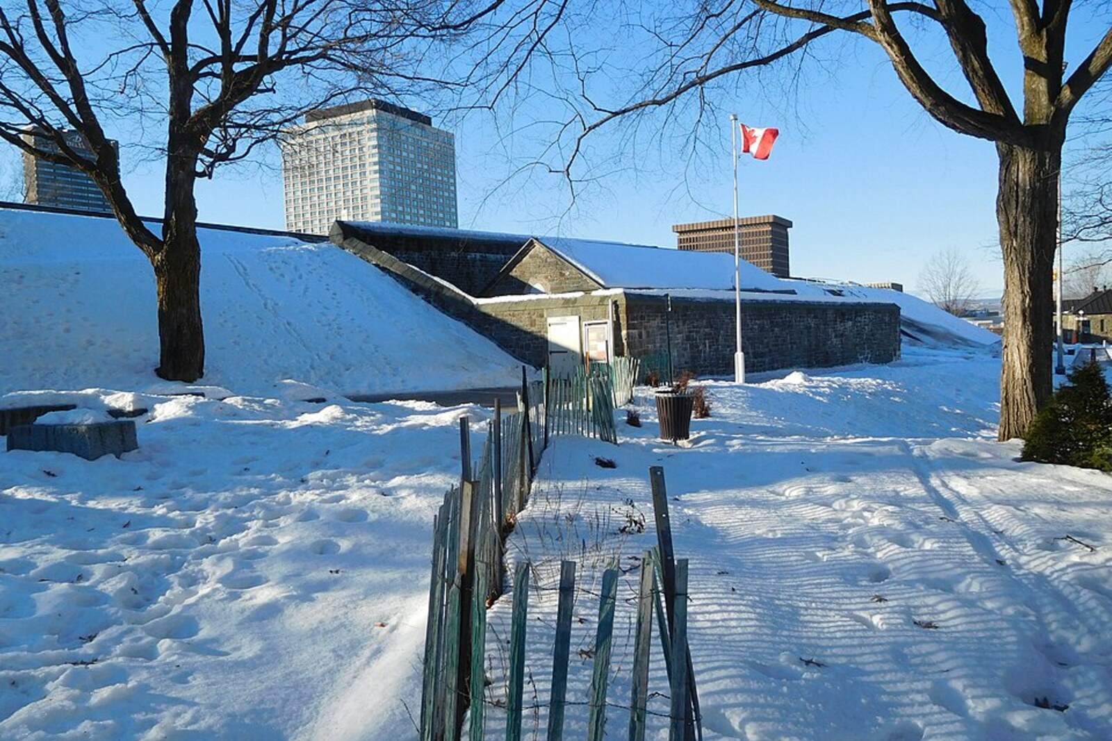 A powder magazine with a green roof in Esplanade Park