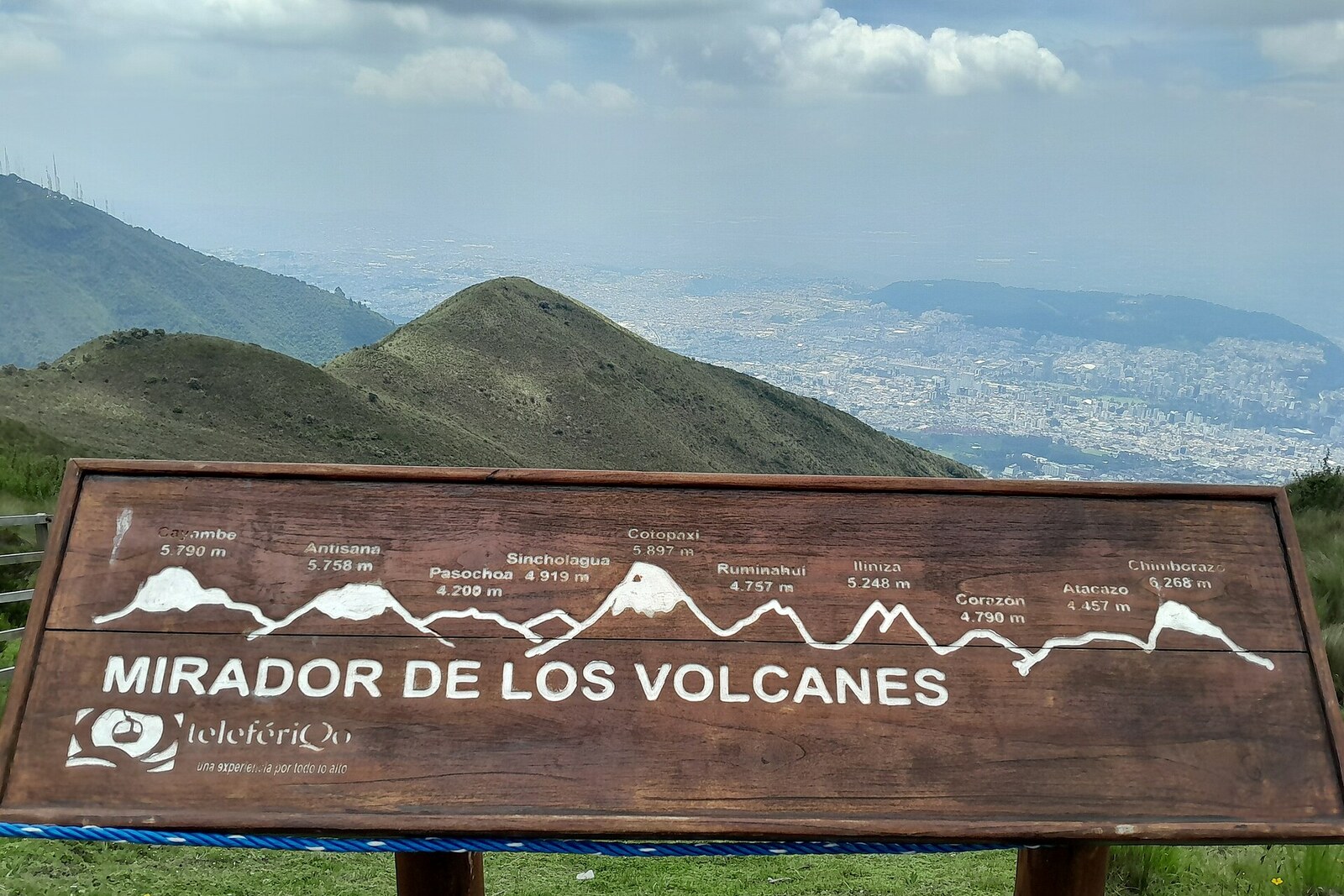 View of Quito and volcanic ridges from the platform at Cruz Loma.