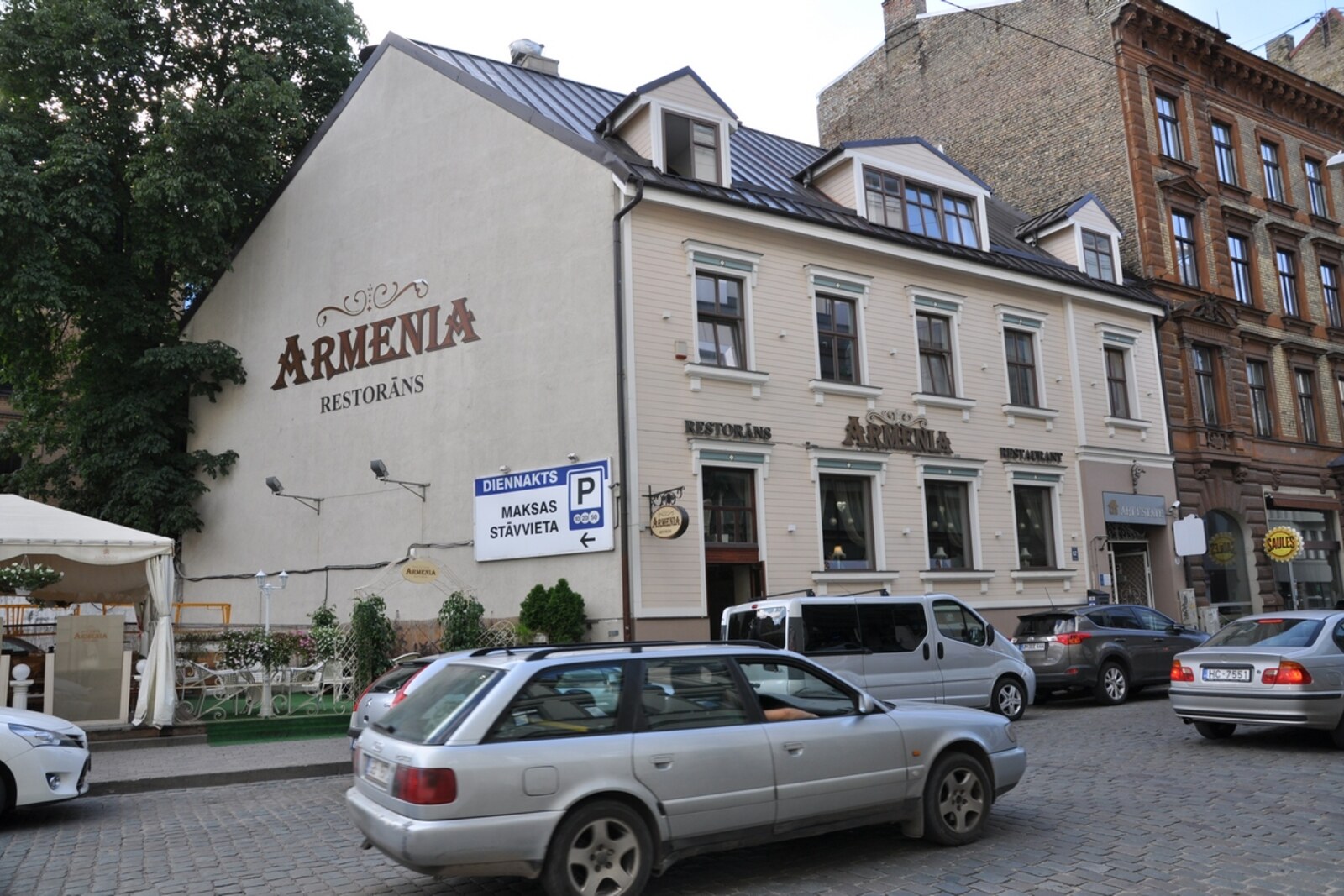 The facade of the building at 62 Dzirnavu Street in central Riga.