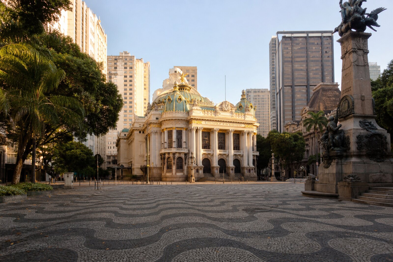 Rio's historic center as a passage from Praça XV to the republican theater facade of Cinelândia.
