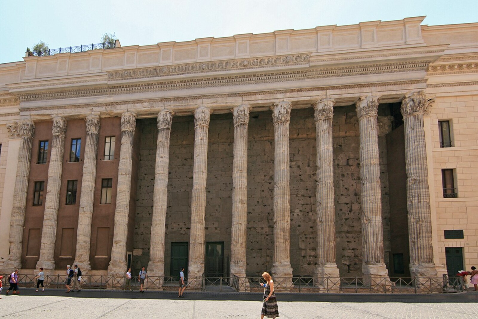 A row of Corinthian columns of the Temple of Hadrian in Piazza di Pietra