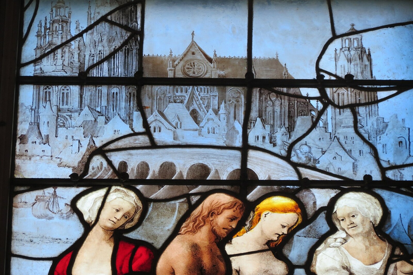 A fragment of Renaissance stained glass in the Church of Saint Joan of Arc in Rouen.